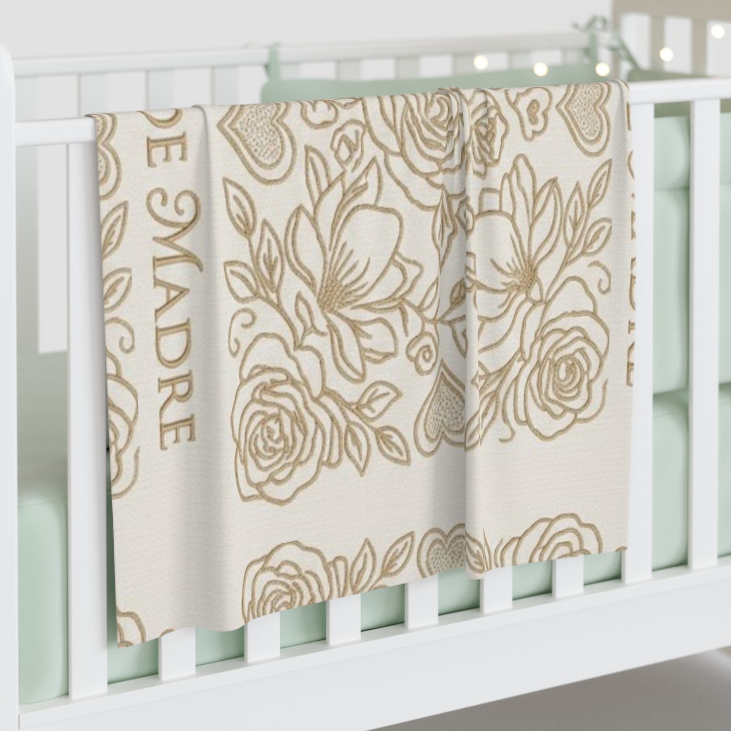 Floral "Amor de Madre" Baby Swaddle Blanket — Soft Rose & Heart Muslin Wrap for New Moms, Shower Gift